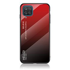 Samsung Galaxy A12用ハイブリットバンパーケース プラスチック 鏡面 虹 グラデーション 勾配色 カバー LS1 サムスン レッド