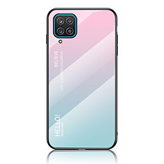 Samsung Galaxy A12用ハイブリットバンパーケース プラスチック 鏡面 虹 グラデーション 勾配色 カバー LS1 サムスン シアン