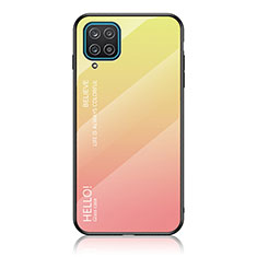 Samsung Galaxy A12用ハイブリットバンパーケース プラスチック 鏡面 虹 グラデーション 勾配色 カバー LS1 サムスン イエロー