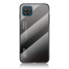 Samsung Galaxy A12用ハイブリットバンパーケース プラスチック 鏡面 虹 グラデーション 勾配色 カバー LS1 サムスン ダークグレー