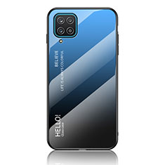 Samsung Galaxy A12用ハイブリットバンパーケース プラスチック 鏡面 虹 グラデーション 勾配色 カバー LS1 サムスン ネイビー