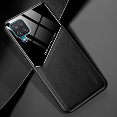 Samsung Galaxy A12用シリコンケース ソフトタッチラバー レザー柄 アンドマグネット式 サムスン ブラック