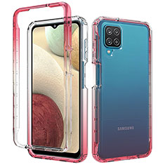 Samsung Galaxy A12用前面と背面 360度 フルカバー 極薄ソフトケース シリコンケース 耐衝撃 全面保護 バンパー 勾配色 透明 サムスン レッド