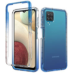 Samsung Galaxy A12用前面と背面 360度 フルカバー 極薄ソフトケース シリコンケース 耐衝撃 全面保護 バンパー 勾配色 透明 サムスン ネイビー
