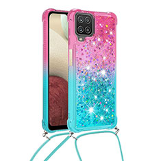 Samsung Galaxy A12 Nacho用シリコンケース ソフトタッチラバー ブリンブリン カバー 携帯ストラップ S01 サムスン ピンク