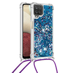 Samsung Galaxy A12 Nacho用シリコンケース ソフトタッチラバー ブリンブリン カバー 携帯ストラップ S03 サムスン ネイビー
