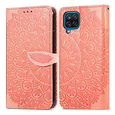 Samsung Galaxy A12 Nacho用手帳型 レザーケース スタンド パターン カバー S04D サムスン オレンジ