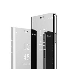 Samsung Galaxy A12 Nacho用手帳型 レザーケース スタンド 鏡面 カバー L02 サムスン シルバー