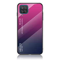 Samsung Galaxy A12 Nacho用ハイブリットバンパーケース プラスチック 鏡面 虹 グラデーション 勾配色 カバー LS1 サムスン ローズレッド