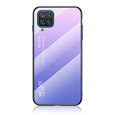 Samsung Galaxy A12 Nacho用ハイブリットバンパーケース プラスチック 鏡面 虹 グラデーション 勾配色 カバー LS1 サムスン ラベンダー