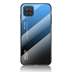 Samsung Galaxy A12 Nacho用ハイブリットバンパーケース プラスチック 鏡面 虹 グラデーション 勾配色 カバー LS1 サムスン ネイビー