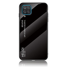 Samsung Galaxy A12 Nacho用ハイブリットバンパーケース プラスチック 鏡面 虹 グラデーション 勾配色 カバー LS1 サムスン ブラック