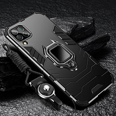 Samsung Galaxy A12 Nacho用ハイブリットバンパーケース プラスチック アンド指輪 マグネット式 R01 サムスン ブラック