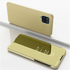 Samsung Galaxy A12 Nacho用手帳型 レザーケース スタンド 鏡面 カバー ZL1 サムスン ゴールド