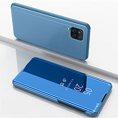 Samsung Galaxy A12 Nacho用手帳型 レザーケース スタンド 鏡面 カバー ZL1 サムスン ネイビー