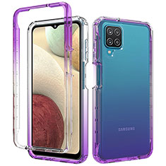 Samsung Galaxy A12 Nacho用前面と背面 360度 フルカバー 極薄ソフトケース シリコンケース 耐衝撃 全面保護 バンパー 勾配色 透明 サムスン パープル