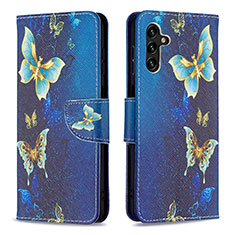 Samsung Galaxy A13 5G用手帳型 レザーケース スタンド パターン カバー B03F サムスン ブルー