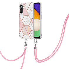 Samsung Galaxy A13 5G用シリコンケース ソフトタッチラバー バタフライ パターン カバー 携帯ストラップ Y01B サムスン ピンク