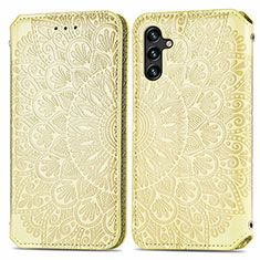 Samsung Galaxy A13 5G用手帳型 レザーケース スタンド パターン カバー S01D サムスン ゴールド