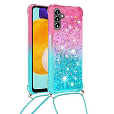 Samsung Galaxy A13 5G用シリコンケース ソフトタッチラバー ブリンブリン カバー 携帯ストラップ S01 サムスン ピンク