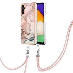 Samsung Galaxy A13 5G用シリコンケース ソフトタッチラバー バタフライ パターン カバー 携帯ストラップ YB7 サムスン ピンク