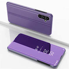 Samsung Galaxy A14 5G用手帳型 レザーケース スタンド 鏡面 カバー サムスン ラベンダー