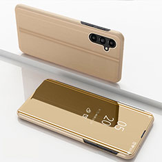 Samsung Galaxy A14 5G用手帳型 レザーケース スタンド 鏡面 カバー サムスン ゴールド