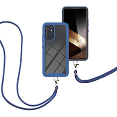 Samsung Galaxy A15 5G用ハイブリットバンパーケース プラスチック 兼シリコーン カバー 前面と背面 360度 フル 携帯ストラップ サムスン ネイビー