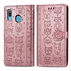 Samsung Galaxy A20用手帳型 レザーケース スタンド パターン カバー S03D サムスン ピンク