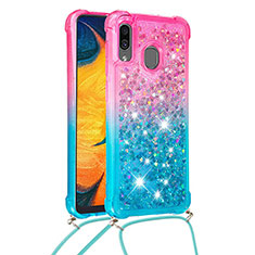 Samsung Galaxy A20用シリコンケース ソフトタッチラバー ブリンブリン カバー 携帯ストラップ S01 サムスン ピンク