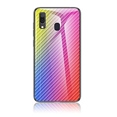Samsung Galaxy A20用ハイブリットバンパーケース プラスチック 鏡面 虹 グラデーション 勾配色 カバー LS2 サムスン ピンク