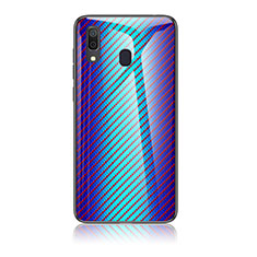 Samsung Galaxy A20用ハイブリットバンパーケース プラスチック 鏡面 虹 グラデーション 勾配色 カバー LS2 サムスン ネイビー