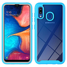 Samsung Galaxy A20用360度 フルカバー ハイブリットバンパーケース クリア透明 プラスチック カバー ZJ1 サムスン ブルー