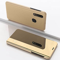 Samsung Galaxy A20用手帳型 レザーケース スタンド 鏡面 カバー サムスン ゴールド