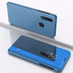 Samsung Galaxy A20用手帳型 レザーケース スタンド 鏡面 カバー サムスン ネイビー