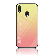 Samsung Galaxy A20e用ハイブリットバンパーケース プラスチック 鏡面 虹 グラデーション 勾配色 カバー LS1 サムスン イエロー
