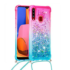 Samsung Galaxy A20s用シリコンケース ソフトタッチラバー ブリンブリン カバー 携帯ストラップ S01 サムスン ピンク