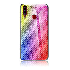 Samsung Galaxy A20s用ハイブリットバンパーケース プラスチック 鏡面 虹 グラデーション 勾配色 カバー LS2 サムスン ピンク