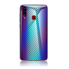 Samsung Galaxy A20s用ハイブリットバンパーケース プラスチック 鏡面 虹 グラデーション 勾配色 カバー LS2 サムスン ネイビー