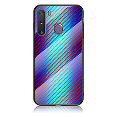 Samsung Galaxy A21 European用ハイブリットバンパーケース プラスチック 鏡面 虹 グラデーション 勾配色 カバー LS2 サムスン ネイビー
