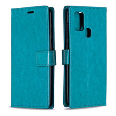 Samsung Galaxy A21s用手帳型 レザーケース スタンド カバー L08 サムスン ブルー