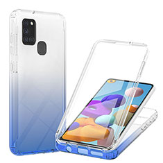 Samsung Galaxy A21s用前面と背面 360度 フルカバー 極薄ソフトケース シリコンケース 耐衝撃 全面保護 バンパー 勾配色 透明 YB1 サムスン ネイビー