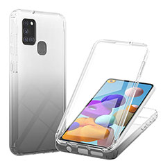 Samsung Galaxy A21s用前面と背面 360度 フルカバー 極薄ソフトケース シリコンケース 耐衝撃 全面保護 バンパー 勾配色 透明 YB1 サムスン ブラック