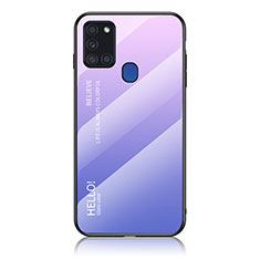 Samsung Galaxy A21s用ハイブリットバンパーケース プラスチック 鏡面 虹 グラデーション 勾配色 カバー LS1 サムスン ラベンダー