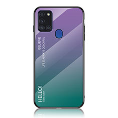 Samsung Galaxy A21s用ハイブリットバンパーケース プラスチック 鏡面 虹 グラデーション 勾配色 カバー LS1 サムスン マルチカラー