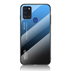 Samsung Galaxy A21s用ハイブリットバンパーケース プラスチック 鏡面 虹 グラデーション 勾配色 カバー LS1 サムスン ネイビー