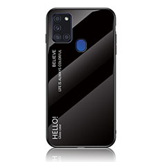 Samsung Galaxy A21s用ハイブリットバンパーケース プラスチック 鏡面 虹 グラデーション 勾配色 カバー LS1 サムスン ブラック
