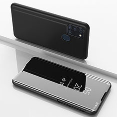 Samsung Galaxy A21s用手帳型 レザーケース スタンド 鏡面 カバー ZL1 サムスン ブラック