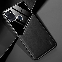 Samsung Galaxy A21s用シリコンケース ソフトタッチラバー レザー柄 アンドマグネット式 サムスン ブラック