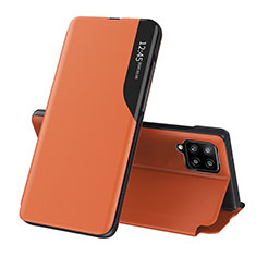 Samsung Galaxy A22 4G用手帳型 レザーケース スタンド カバー QH1 サムスン オレンジ